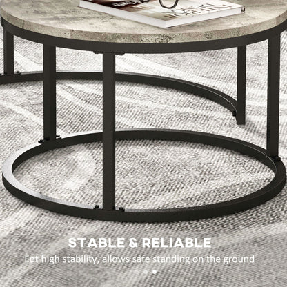 Industrial Nesting Coffee Table Set of 2, Round Coffee Tables, Living Room Table with Faux Cement Top and Steel Frame