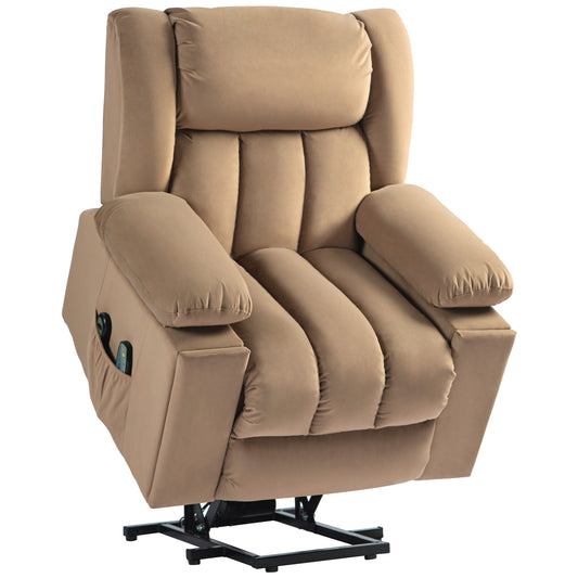 Power Lift Recliner Chair with Vibration Massage and Heat, Electric Lift Chair, Overstuffed Fabric Riser and Reclining Armchair - Light Brown