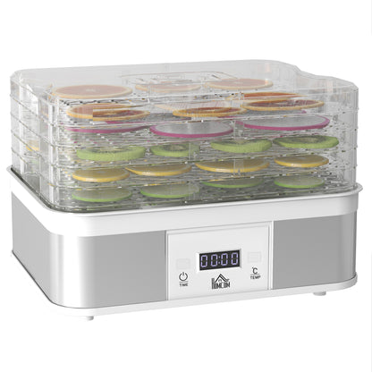 5 Tier Food Dehydrator, 245W Stainless Steel Food Dryer Machine with Adjustable Temperature, Timer and LCD Display for Drying Fruit, Meat, Vegetable, Jerky and Pet Treat, White