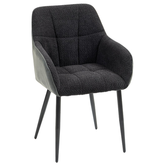 Accent Chair with Foot Pads, Upholstered Armchair with Chenille Fabric Front and PU Back, Occasional Chair for Living Room Bedroom, Black