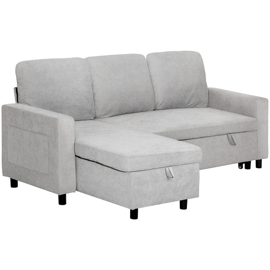 Three Seater L Sofa Bed, with Storage - Light Grey