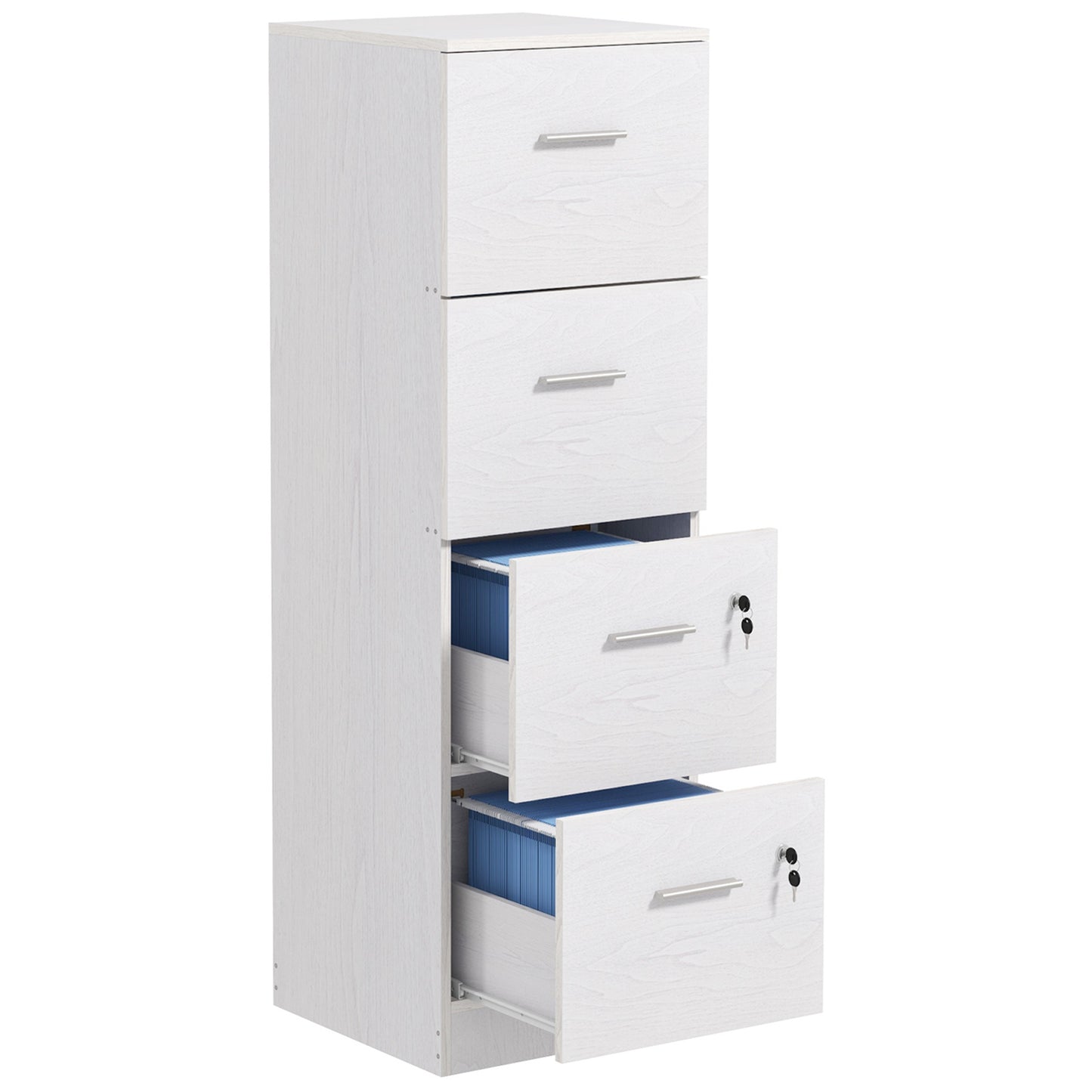 Four-Drawer Lockable Filing Cabinet - Black / White Ash Wood Effect