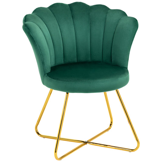 Vintage Retro Style Velvet-Feel Lotus Petal Accent Chair - Green