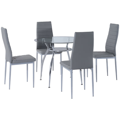 Dining Table Set for 4, Round Kitchen Table and Chairs, Glass Dining Room Table and PU Leather Upholstered Chairs