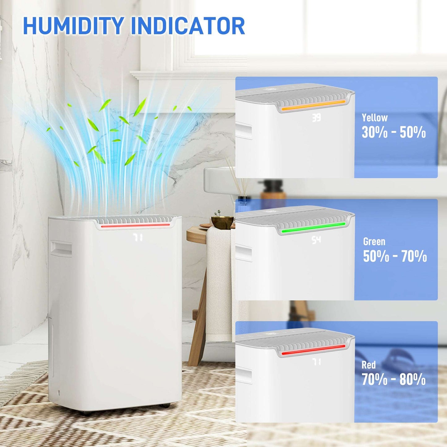 20L/Day Dehumidifier W/ Continuous Drainage, 2.5L Water Tank, 24H Timer On/off, Digital Humidity Display, Air Filter, Laundry Drying