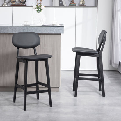 Bar Stools Set of 2, Modern Breakfast Bar Chairs, Faux Leather Upholstered Kitchen Stools with Backs and Wood Legs