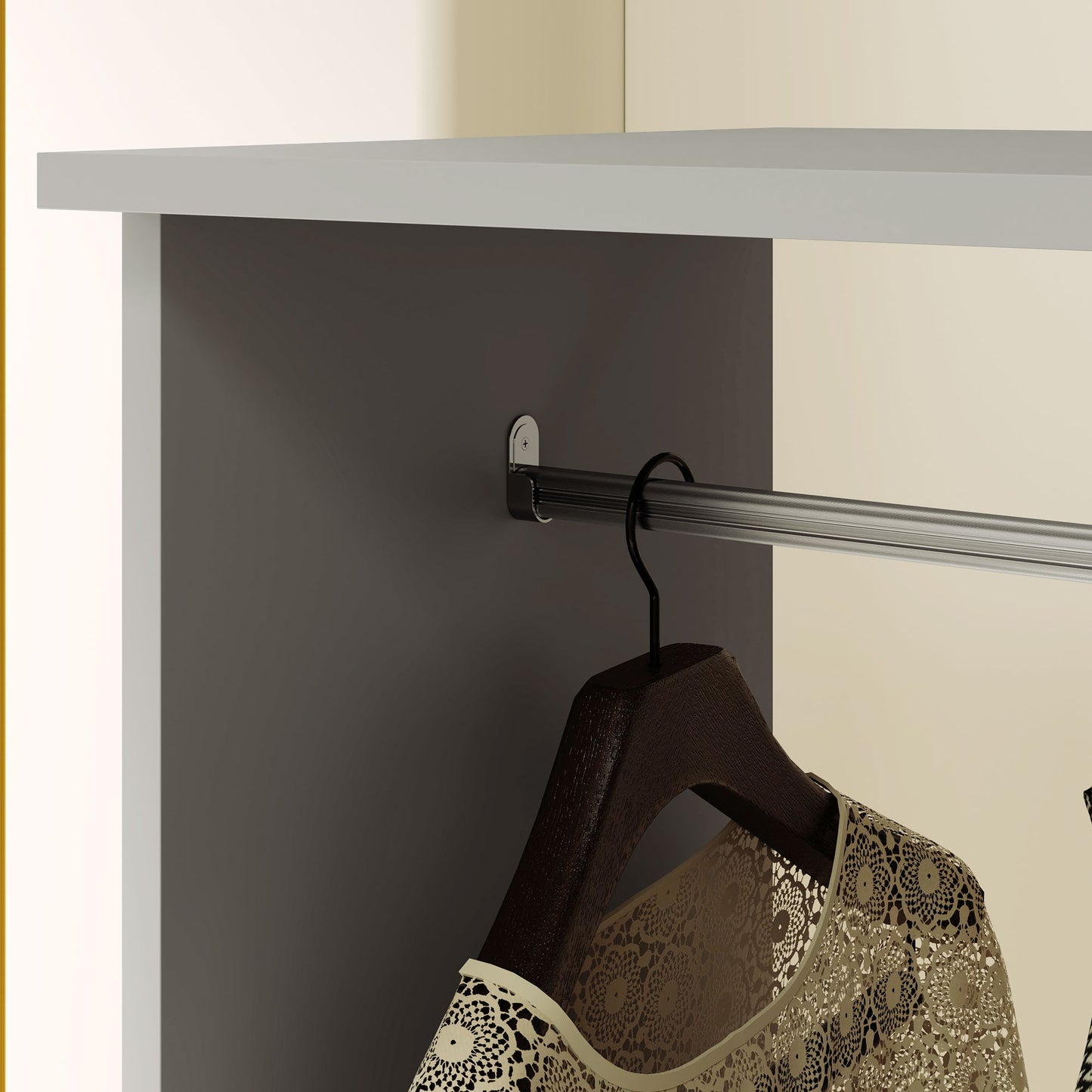 Open Wardrobe on Wheels with Clothes Rail, Bedroom Clothes Storage with Hanging Rod, 3 Storage Shelves, Mobile Garment Rack for Cloakroom, Hallway, Grey