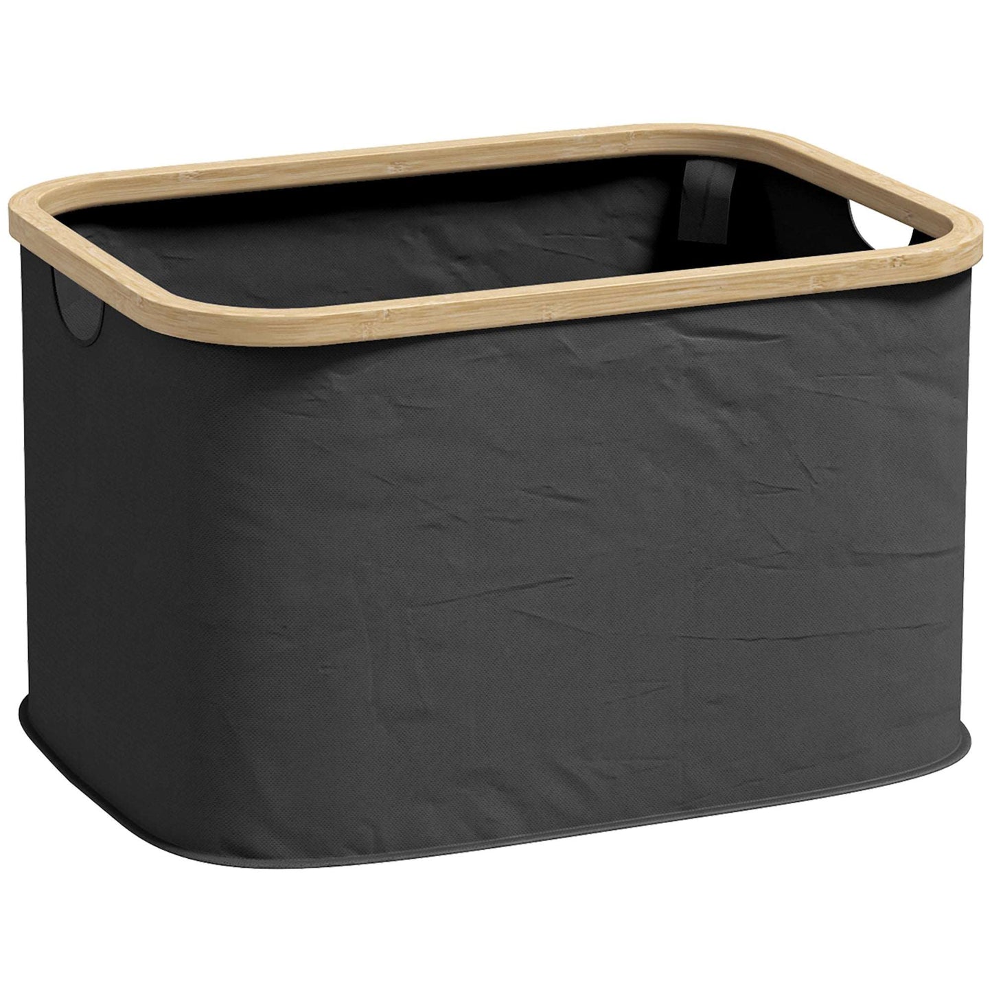 36L Foldable Laundry Basket, with Bamboo Top - Black