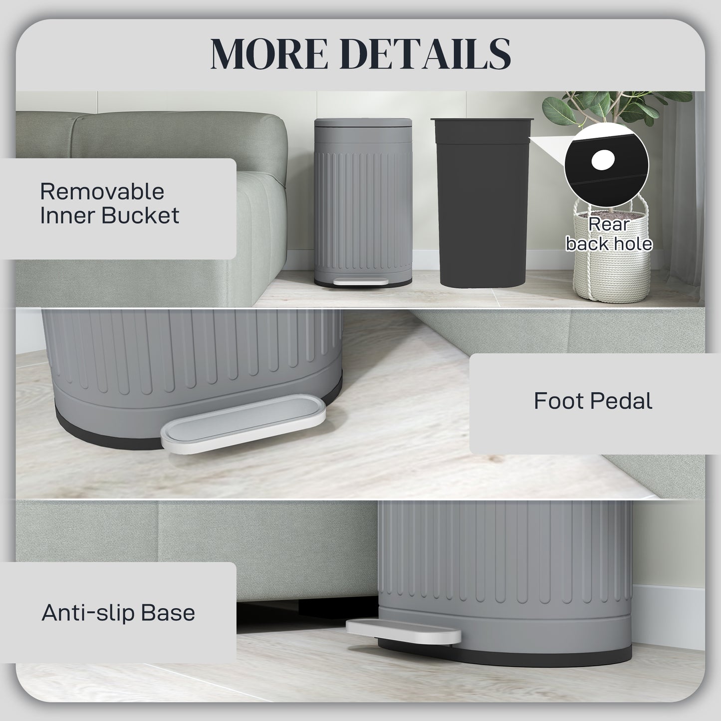 30 Litre Pedal Bin, Fingerprint Proof Kitchen Bin with Soft-close Lid, Metal Rubbish Bin with Foot Pedal and Removable Inner Bucket, Grey