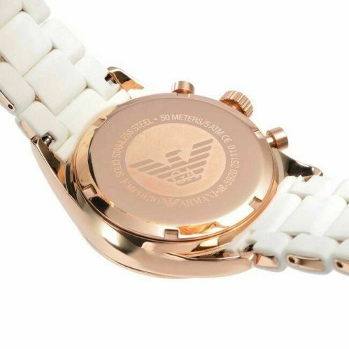 Emporio Armani Sportivo Ladies Watch Chronograph Rose Gold White Silicone