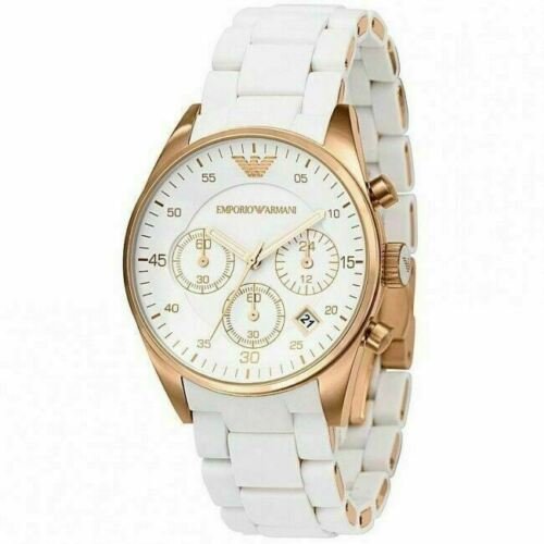 Emporio Armani Sportivo Ladies Watch Chronograph Rose Gold White Silicone