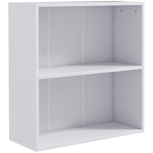 2 Tier Bookshelf, Low Bookcase with Adjustable Shelf, 2 Compartments for Home Office, Living Room, Study, White