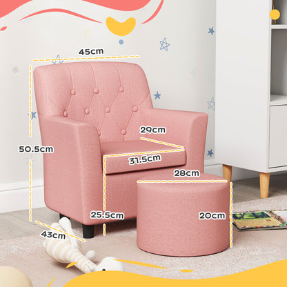 AIYAPLAY 2 Piece Kids Sofa Set with Footrest, for Playroom, Bedroom, Pink