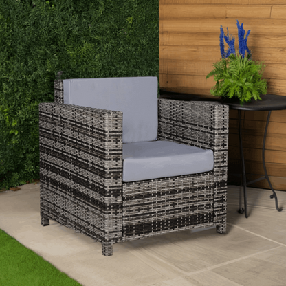 1 Seater Rattan Garden Chair All-Weather Wicker Weave Single Sofa Armchair with Fire Resistant Cushion - Grey