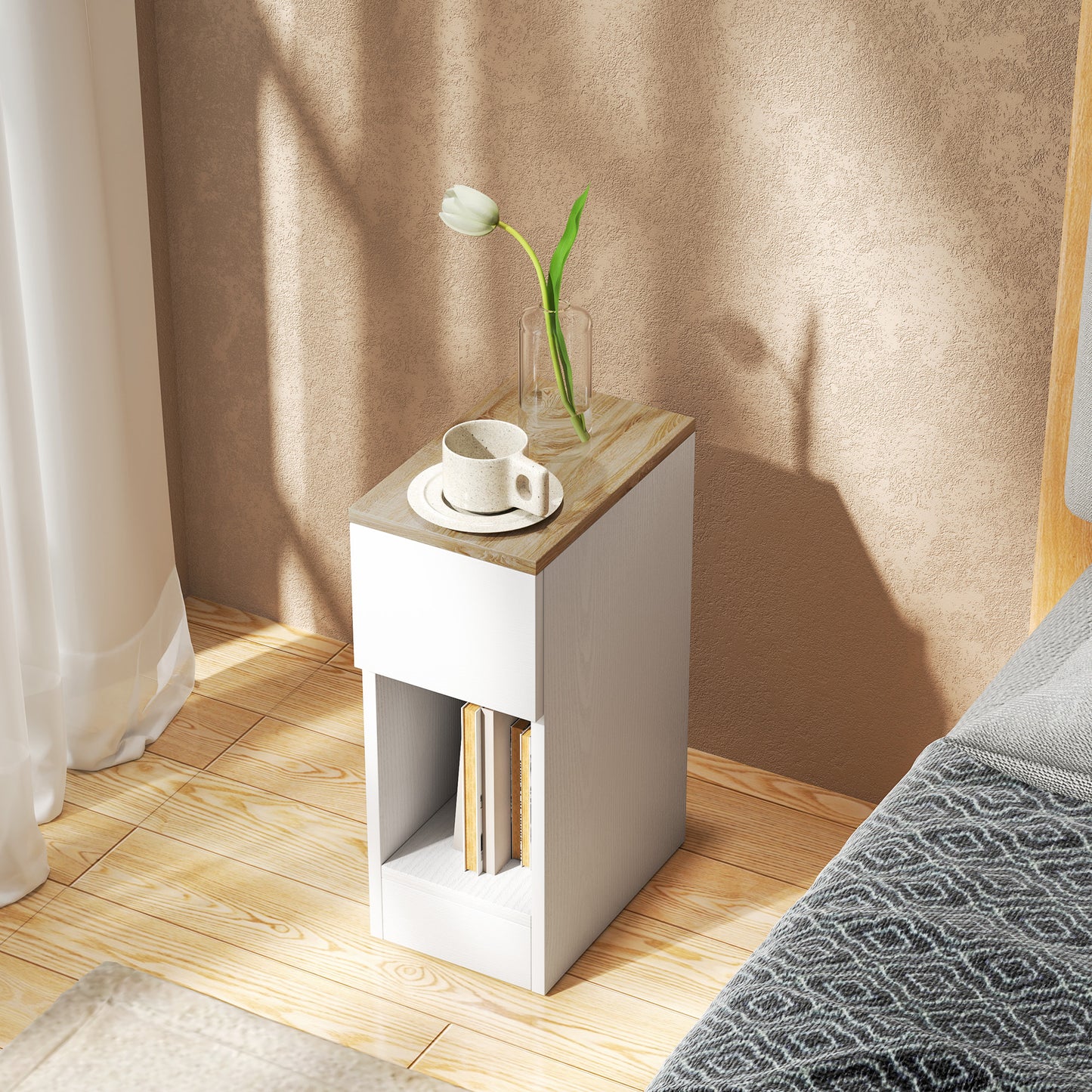 Set of Two Modern Storage Bedside Tables - White