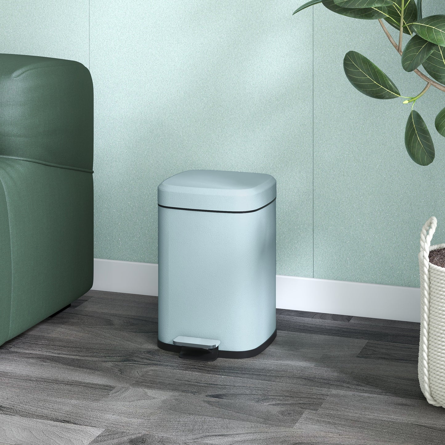 12 Litre Pedal Bin, Fingerprint Proof Kitchen Bin with Soft-close Lid, Metal Rubbish Bin with Foot Pedal and Removable Inner Bucket, Light Green