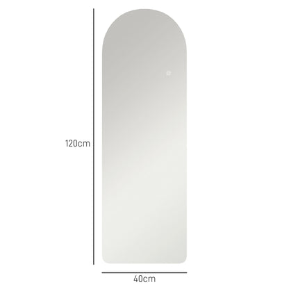 Arched Full Length Mirror with LED Lights, 120 x 40cm Backlit Frameless Wall Mirror with Dimming and 3 Colour Lighting for Living Room, Bedroom