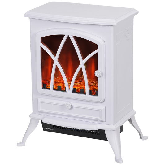 1kW-2kW Vintage Retro Style Electric Fireplace Heater - White