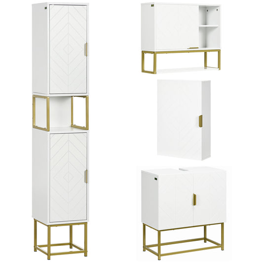 Kleankin 4 Piece Bathroom Furniture Set, Freestanding Tall Bathroom Cabinet, Under Sink Storage Cabinet, 2 Wall Mounted Cabinets, White