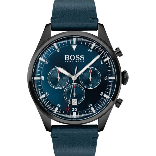 Hugo Boss Pioneer Chronograph Mens Blue Wrist Watch Leather - One Size - HB1513711