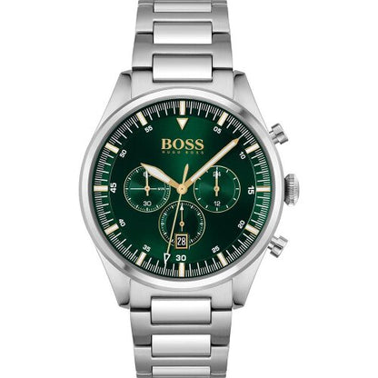 Hugo Boss Pioneer Chronograph Men's Wrist Watch Green & Silver HB1513868