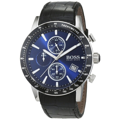 Hugo Boss Watch Rafle Blue Dial Leather Strap Mens Wrist Watch HB1513391