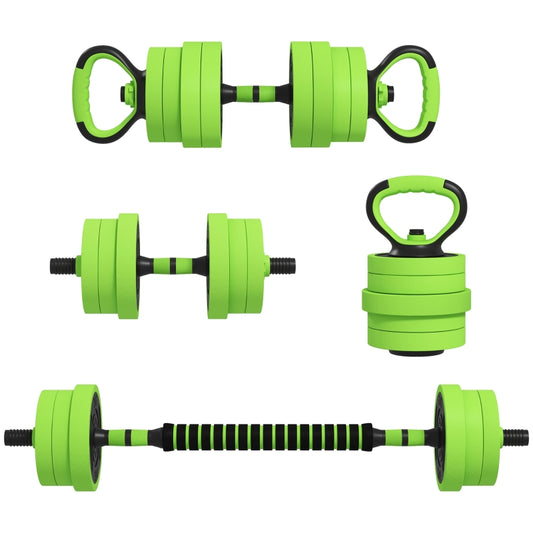 SPORTNOW 20kg Four-In-One Adjustable Weight Dumbbells Set, Barbell, Kettlebell, Push Up Stand - Green