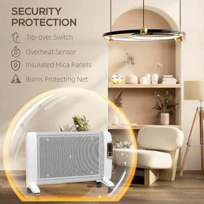 Mica Electric Space Heater, Portable for Home with 2 Heat Settings, Living Room, Study, Garage, Adjustable Temperature 15-40°C, 1000W/2000W, White