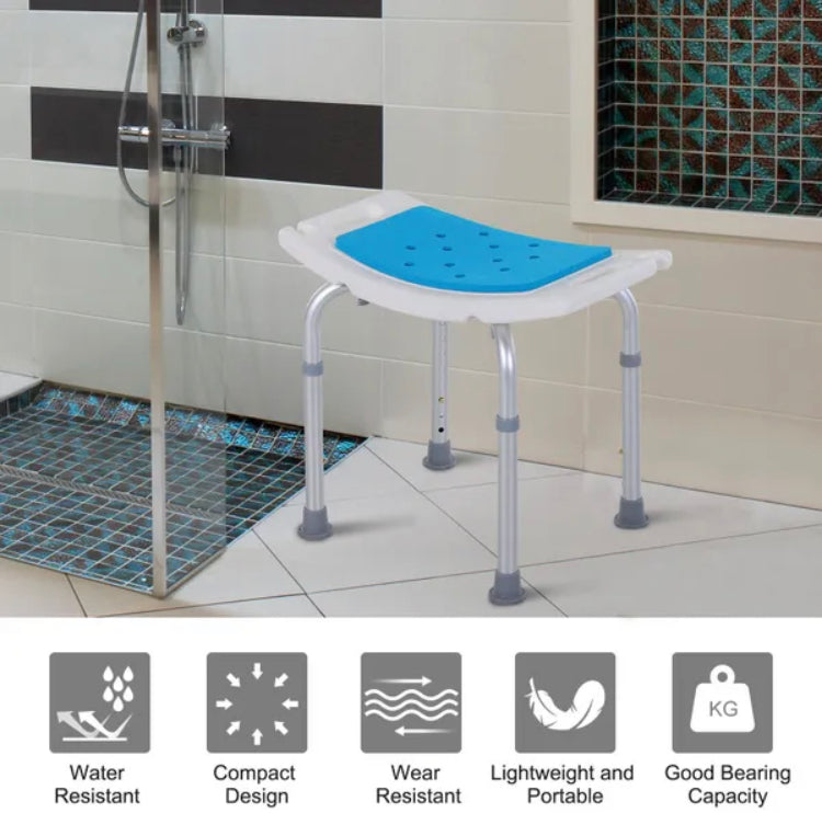 6-Level Height Adjustable Non Slip Aluminium Bathroom Shower Stool Chair With Padded Seat