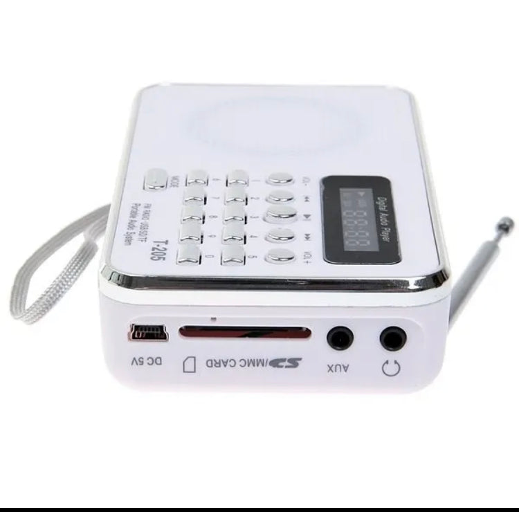 T-205 FM Radio Portable HiFi Card Speaker Digital Multimedia MP3 Music Loudspeaker White Camping Hiking Outdoor Sports