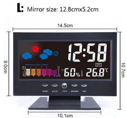 LCD Colour Screen Digital Backlight Snooze Alarm Clock Weather Forecast Station Indoor Temperature Humidity Time Date Display With Alerts For Home Office Room Table Desktop