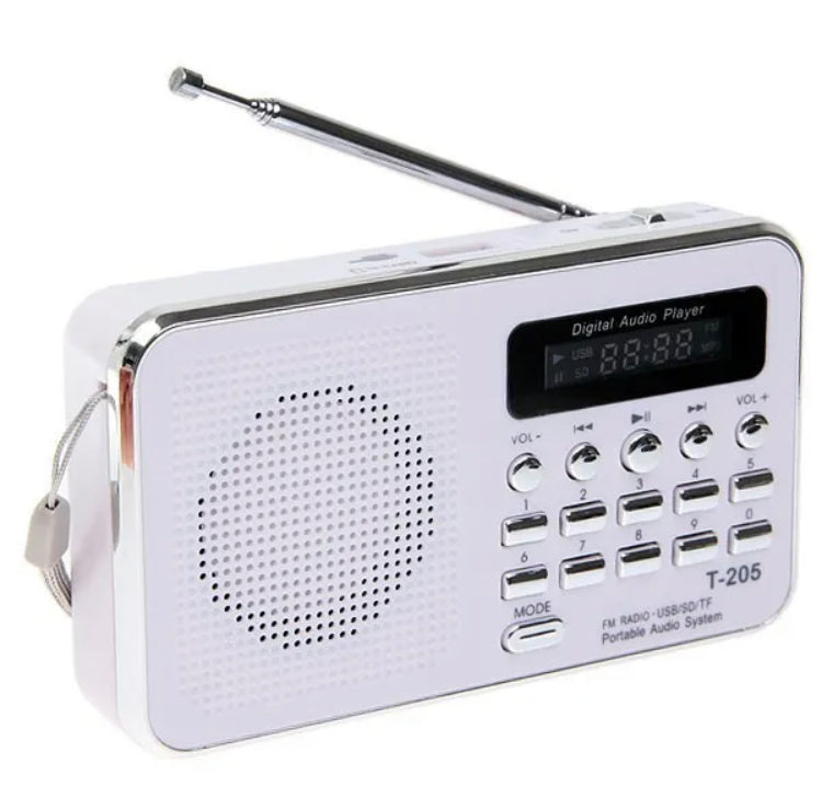 T-205 FM Radio Portable HiFi Card Speaker Digital Multimedia MP3 Music Loudspeaker White Camping Hiking Outdoor Sports