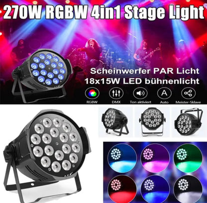 RGBW 4 In 1 Stage Light 18 LED Per CAN DMX512 270W Rave Clubbing Disco Show DJ Party Metal