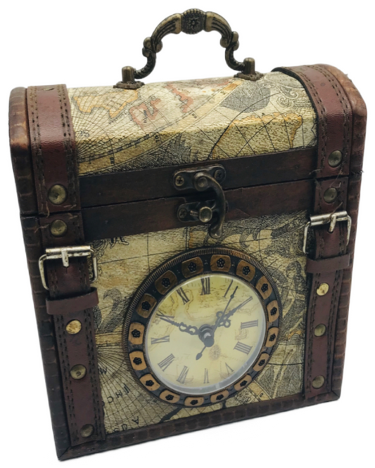 Lovely Vintage Classic Traditional Looking Map Style Box And Clock