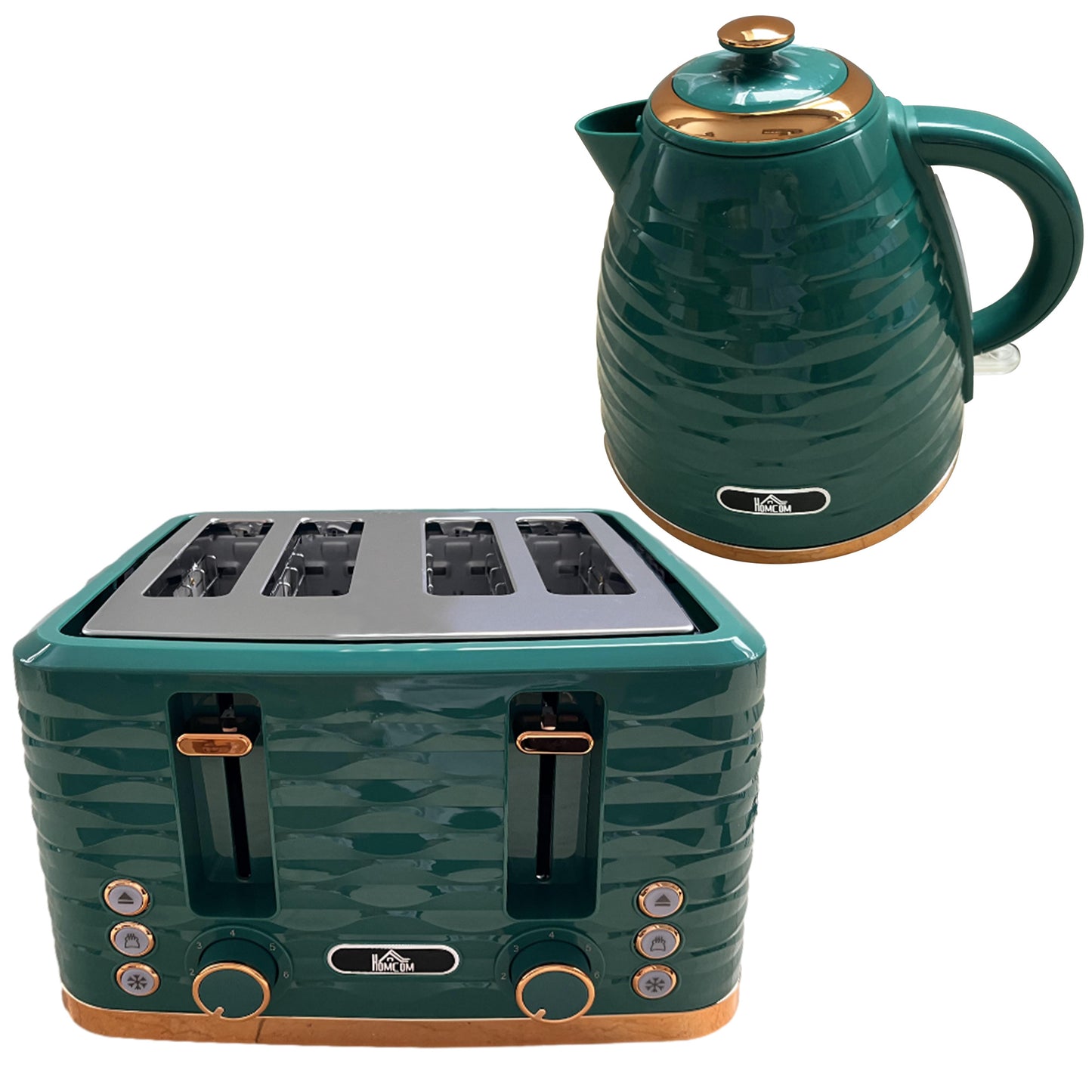 Kettle and Toaster Set, 1.7L 3000W Fast Boil Jug Kettle with Auto Shut Off, 4 Slice Toaster with 7 Level Browning Controls & Crumb Tray, Green