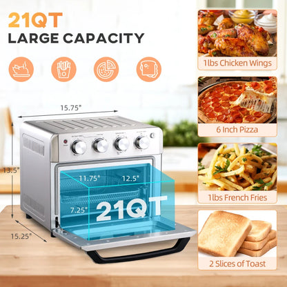 Retro Style 7-in-1 Toaster Oven, 21 Qt 4-Slice Convection Oven with Warm, Broil, Toast, Bake Air Fryer Setting 60min Timer 1550W For Countertop US Plug