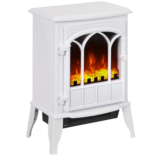 Freestanding Electric Fireplace, Electric Stove Heater with LED Flame Effect, Overheating Safety System, 1000W/2000W White