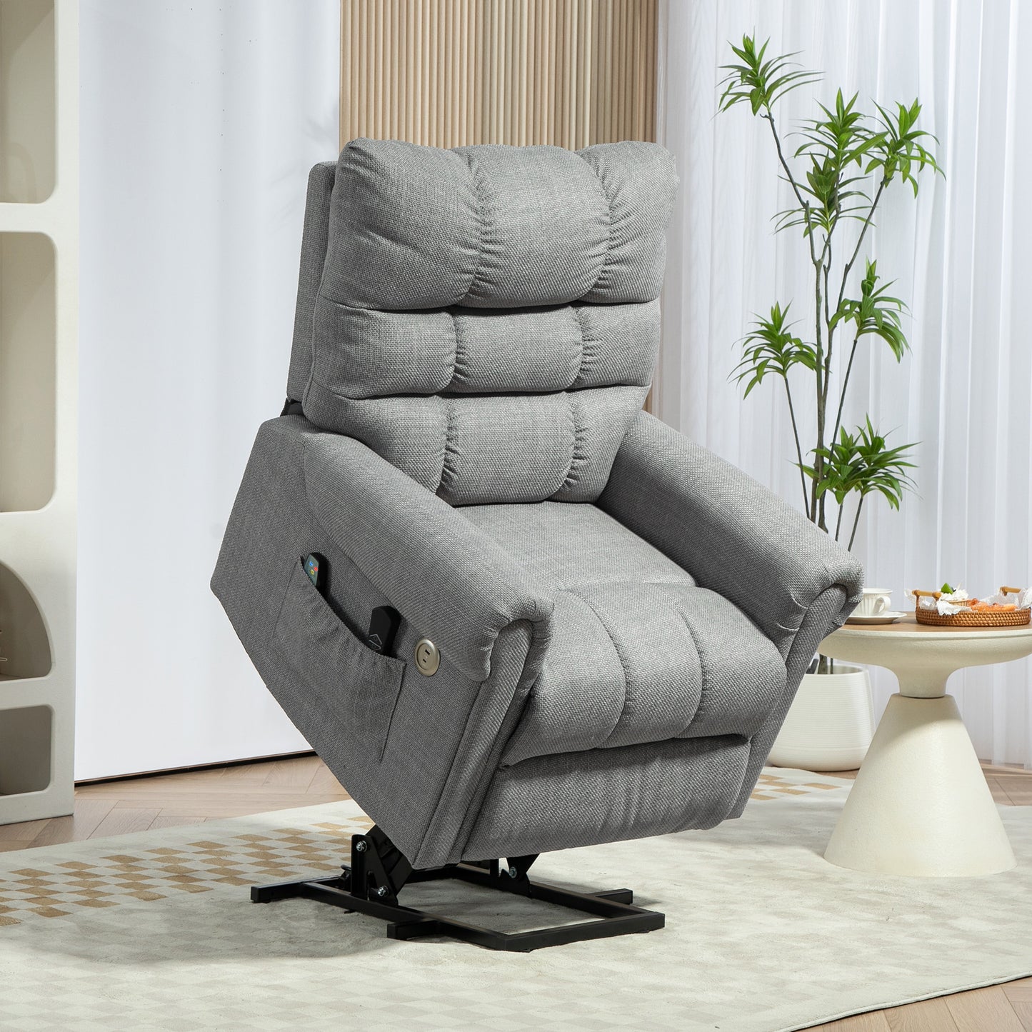 Power Lift Chair Electric Recliner Armchair with Massage and Heat, Type C and USB Ports, Fabric Riser and Reclining Chair - Grey