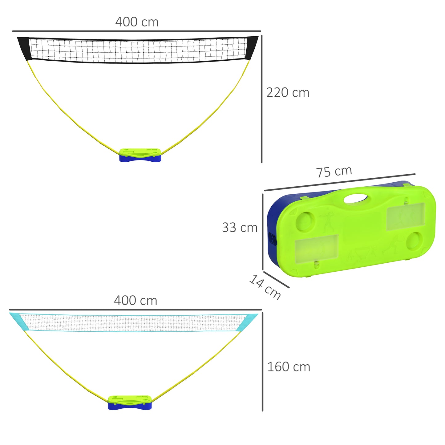 SPORTNOW Badminton Set with Volleyball Net, Portable Badminton Net with 2 Rackets, 2 Shuttlecocks and Carry Case, for Indoor Outdoor Sports