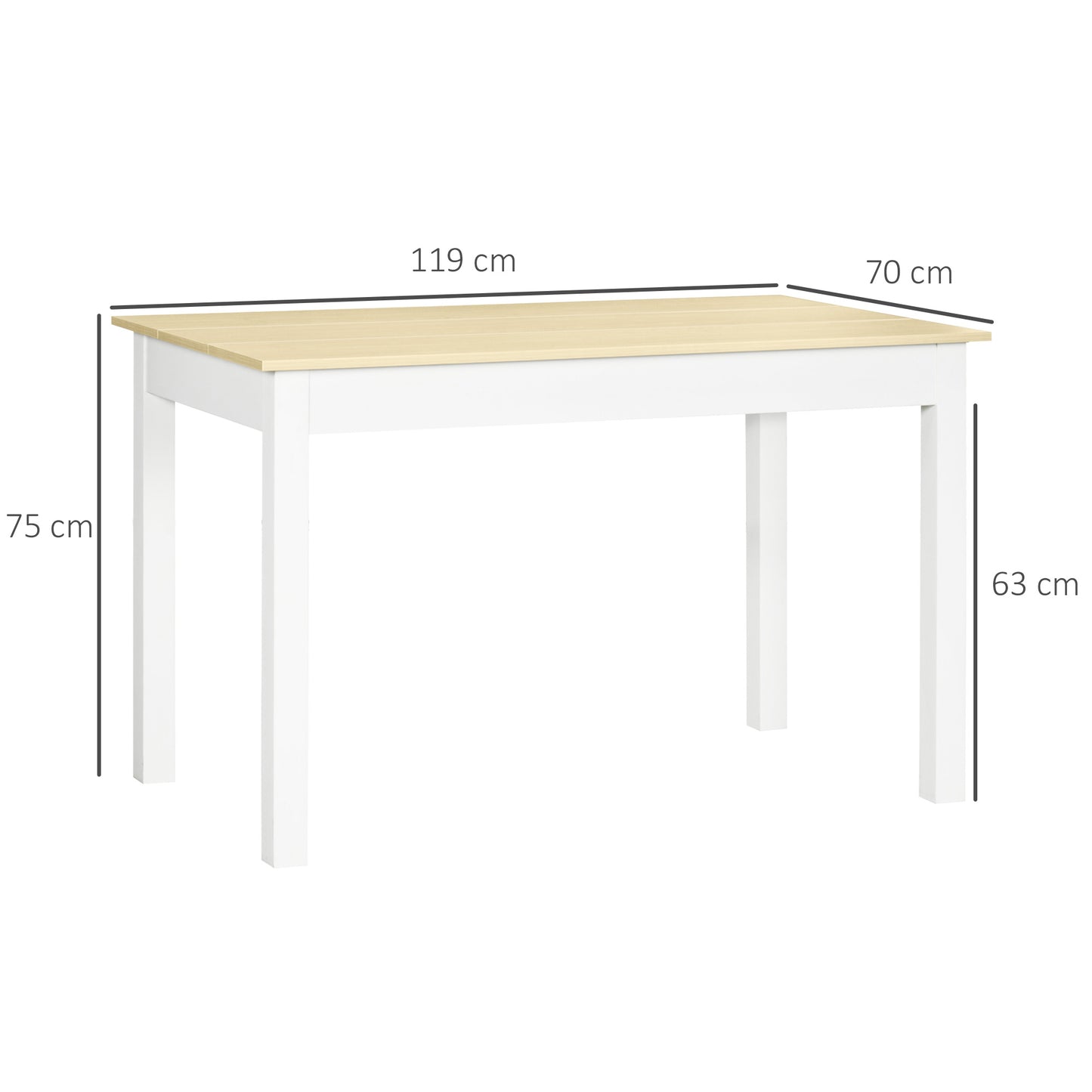 Dining Table for 4 to 6, Modern Kitchen Table with Wood Effect Tabletop, Thick Legs, 120cm, Oak Wood Grain