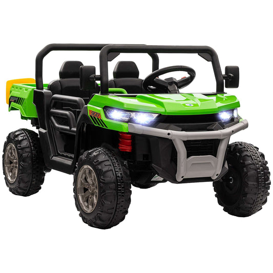 12V Two-Seater Kids Electric Ride-On Car, with Electric Bucket, Remote Control - Green