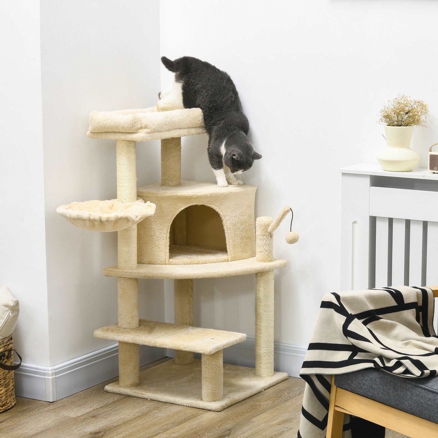 100cm Cat Tree Tower With Sisal Scratching Post Cream White