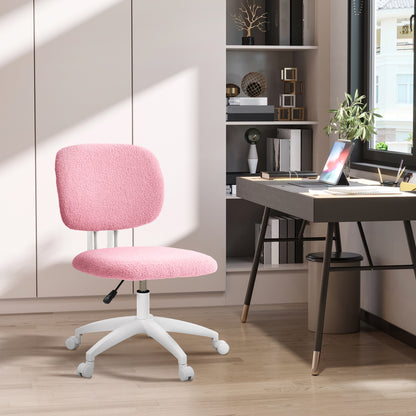 Vinsetto Cute Armless Office Chair Vanity Task Chair with Adjustable Height, Swivel Wheels, Mid Back, Pink