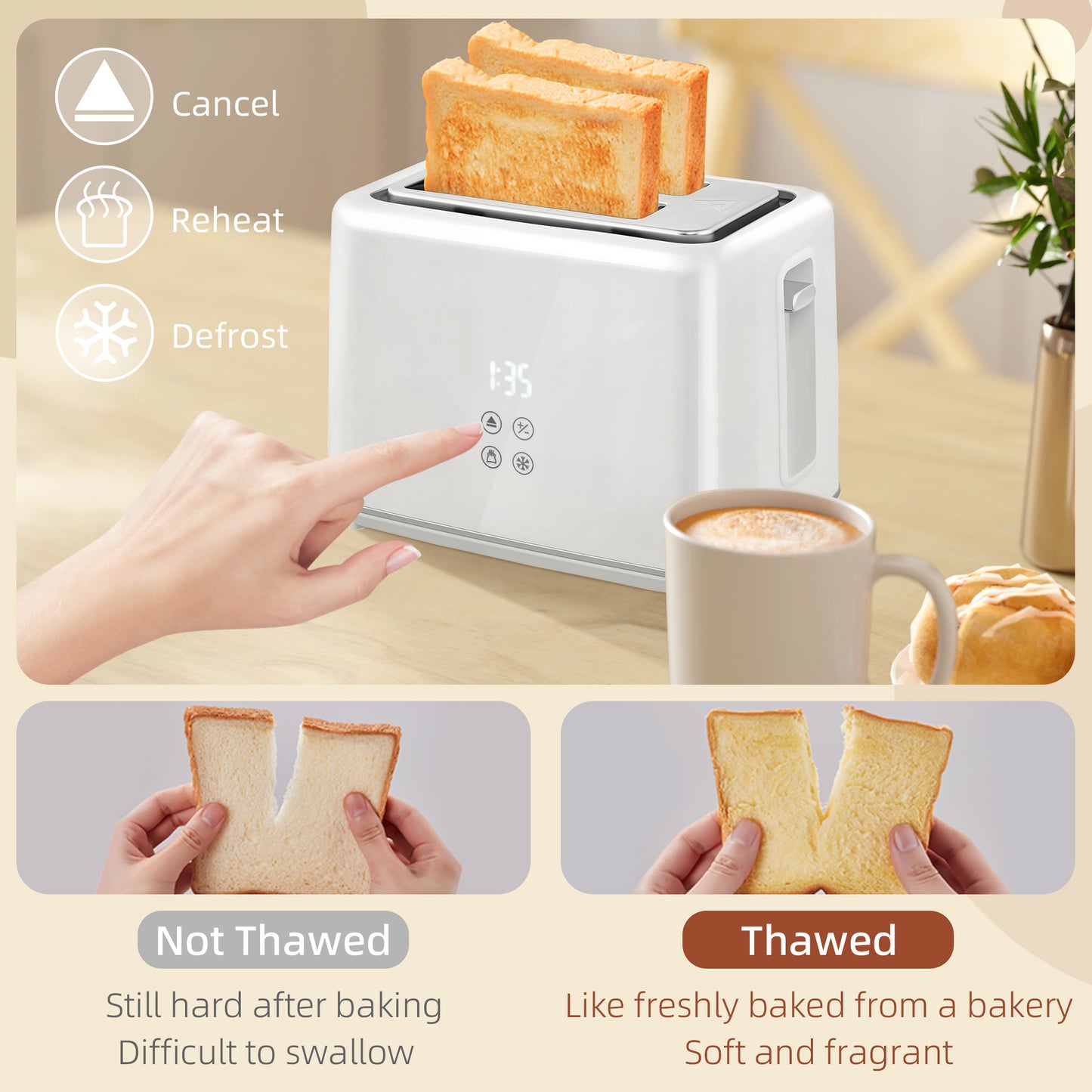 Kettle and Toaster Set, 1.5L 3000W Fast Boil Kettle with Insulation & 2 Slice Toaster Kitchen Set with 7 Level Browning Controls - Cream White