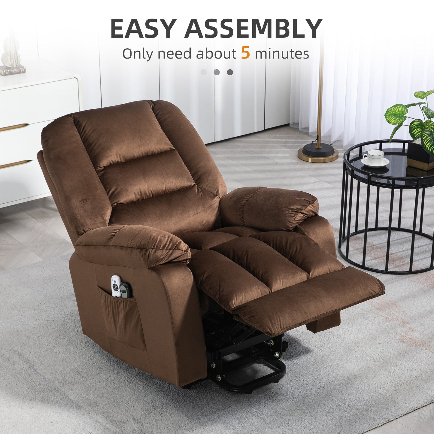 Lift Chair, Quick Assembly, Electric Riser And Recliner Chair With Vibration Massage, Heat, Side Pockets