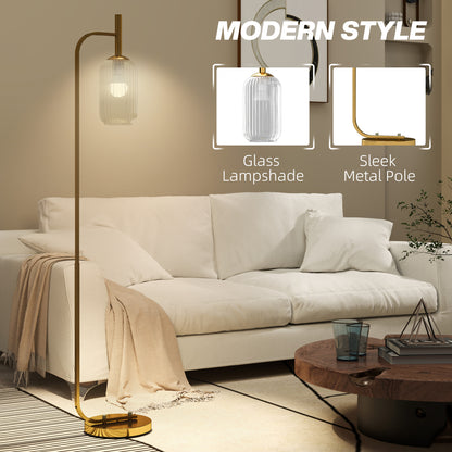 Floor Lamp for Living Room with Glass Lampshade, Modern Standing Lamp with Foot Switch for Bedroom, Bulb not Included, Gold Tone