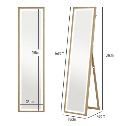 Full Length Mirror, with Adjustable Outer Light, Oak