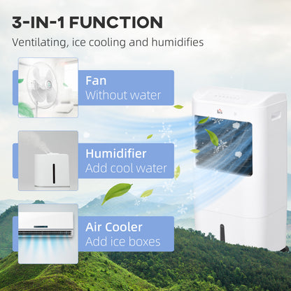 78cm Portable Evaporative Air Cooler, 3-In-1 Ice Cooling Fan Cooler, Humidifier Unit with Remote, 7.5H Timer, Oscillating 15L Water Tank White