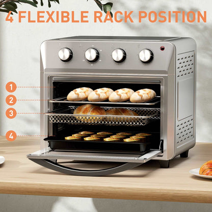 24L Air Fryer Oven, Mini Oven, Oil Free Cooking, Grill, Roast, Bake, with Adjustable Temperature, Timer, Touch Screen, 1600W, Silver