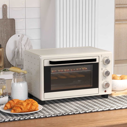 1400W Mini Oven, 21L Countertop Electric Grill, Toaster Oven with Adjustable Temperature, Timer, Baking Tray and Wire Rack - Cream